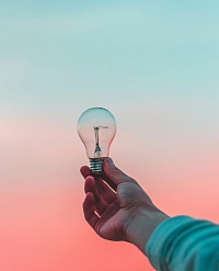 Light bulb held out stretched symbolizing an idea